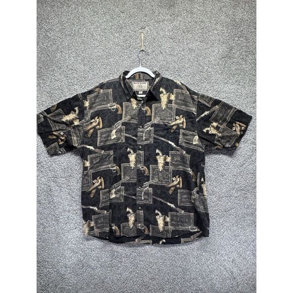 Bit and Bridle Button Up Mens Shirt -XL- Long Sleeve Cowboy Six‎ Shooter Pew-Pew - Picture 1 of 10
